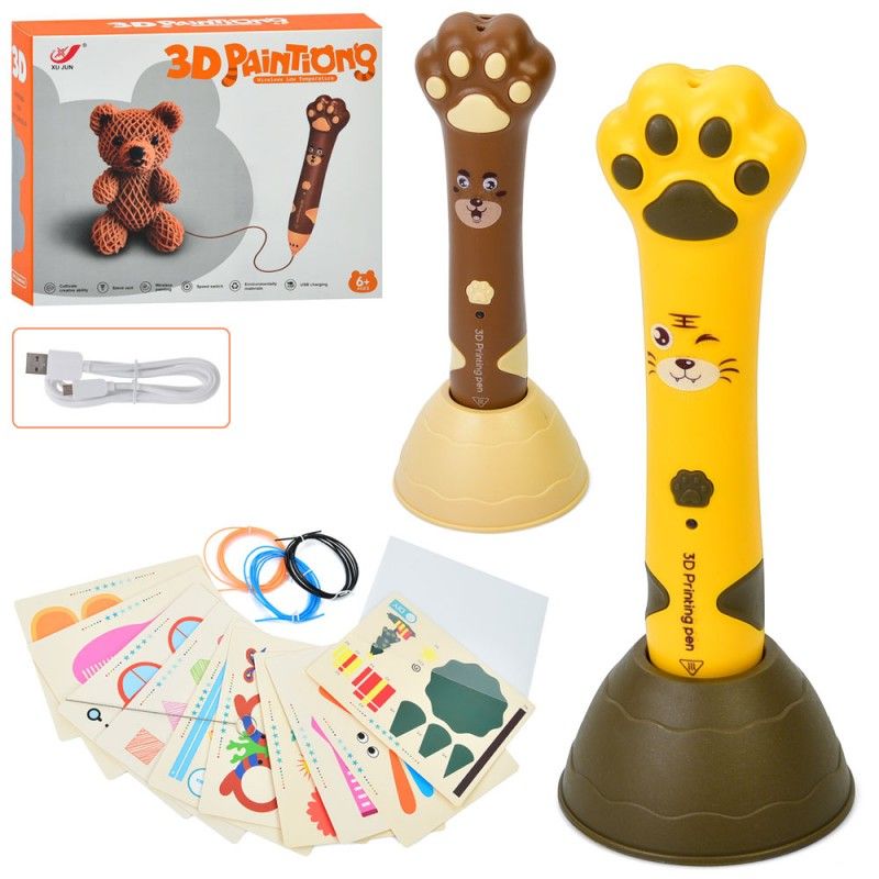 3D ручка XJ01-4 підставка, картки, тип філоменту-PCL (3 кольори), USB, акум.