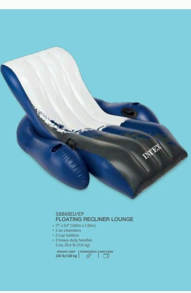 Intex Крісло 58868 EU (3) у вигляді шезлонга+підлокітники, 180х135см, від 8-ми років