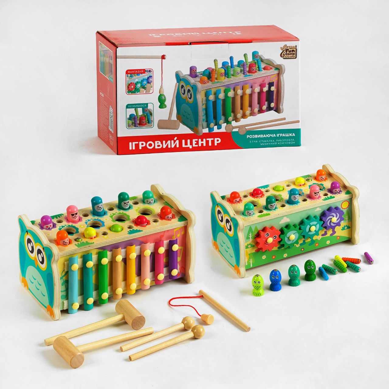 Ігровий центр 22657 (24) "4FUN Game Club Wood", ксилофон, магнітна гра, стукалка, шестерні