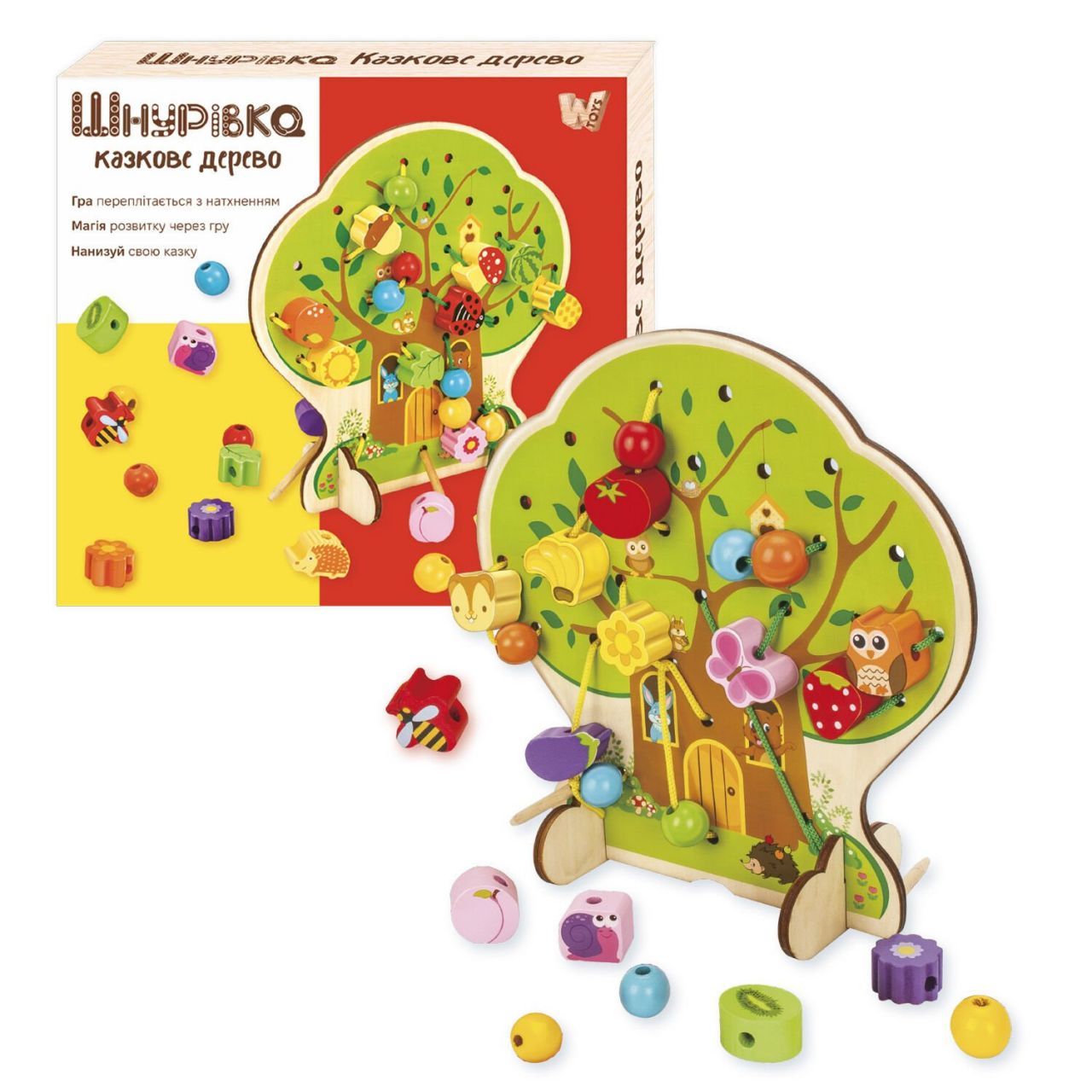 Шнурівка 43929 (24) "WToys", фігурки, намистини, шнурок, дерево