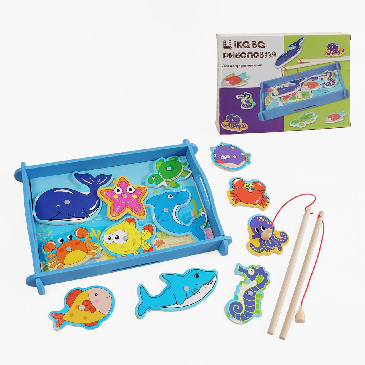 Магнітна риболовля 28538 (40) "WToys", дерев'яна, 2 вудочки, рибки