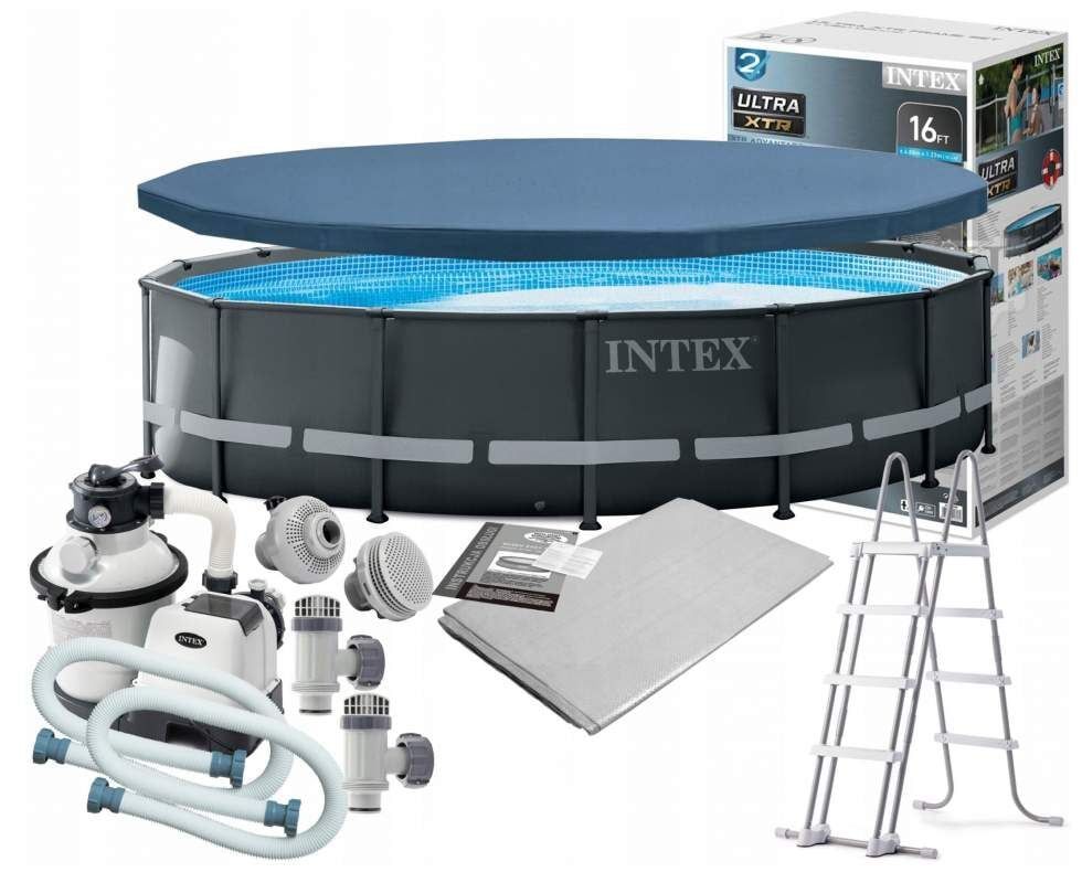 Intex Басейн каркасний 26326 NP (1) об'єм басейну:19156л, розмір:488x122см, (4500л/год., насос 220V, сходи, тент, підстилка