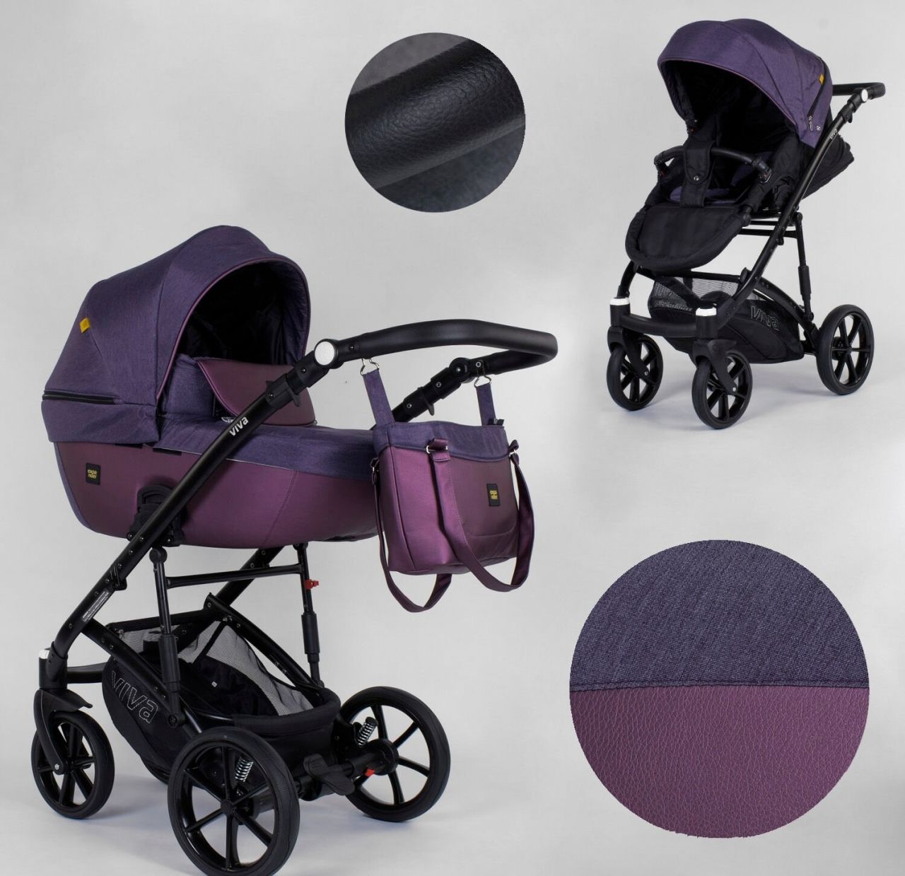 Дитяча коляска 2 в 1 Expander VIVA V-26883 (1) колір Plum, водовідштовхувальна тканина + еко-шкіра