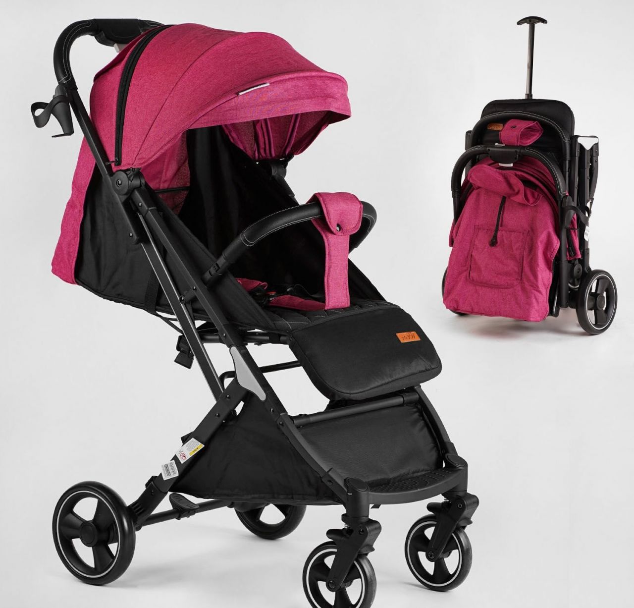 Візок прогулянковий дитячий "JOY" Comfort L-20115 (1) колір РОЖЕВИЙ, рама сталь з алюмінієм, футкавер, підсклянник, телескопічна ручка