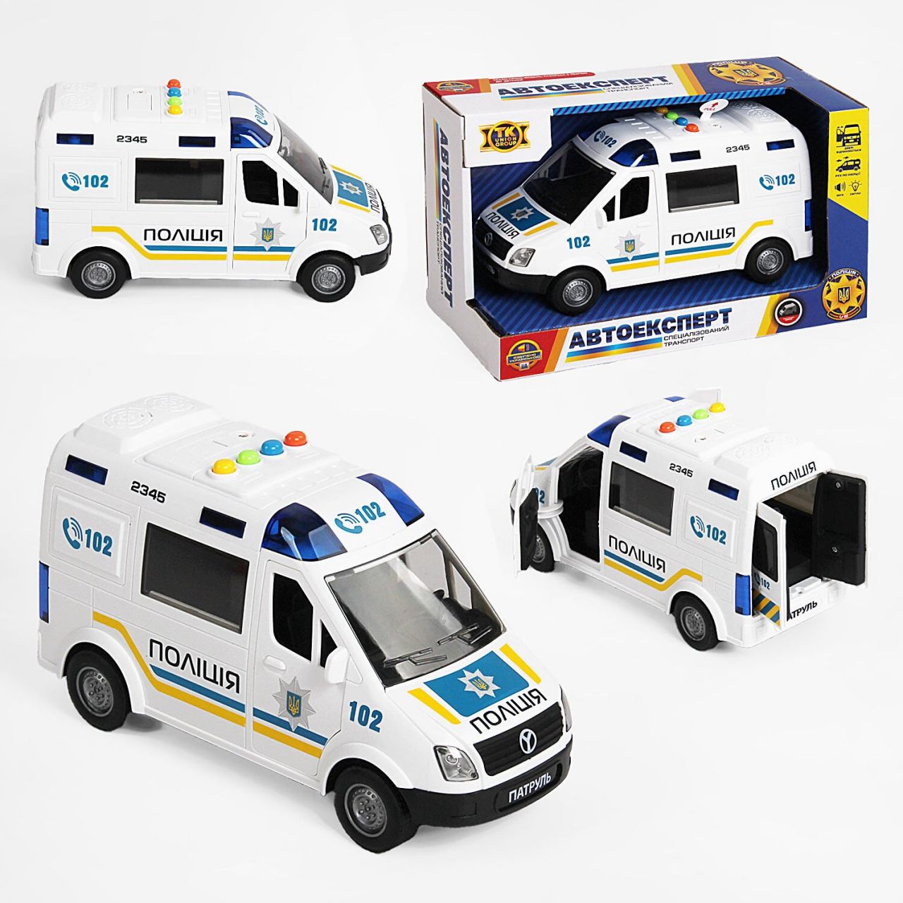 Машина "Поліція" 69609 (36) "Авто Експерт", УКРАЇНСЬКЕ ОЗВ, тематичні фрази та пісні, підсвічування, відчиняються двері, інерція, гумові колеса 