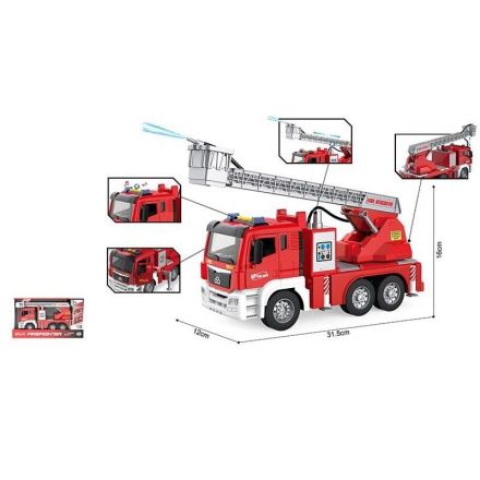 Пожежна машина WY 1125 A (18) світло, звук, 1:10, шланг та помпова подача води, висувна стріла, платформа обертається на 360°, інерція