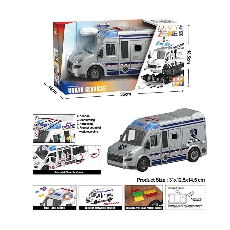 Машинка YW 8088 D (24/2) інкасаторська машина, мелодія, звукові ефекти, підсвічування, інерційний механізм, рухомі деталі, викрутка, насадки