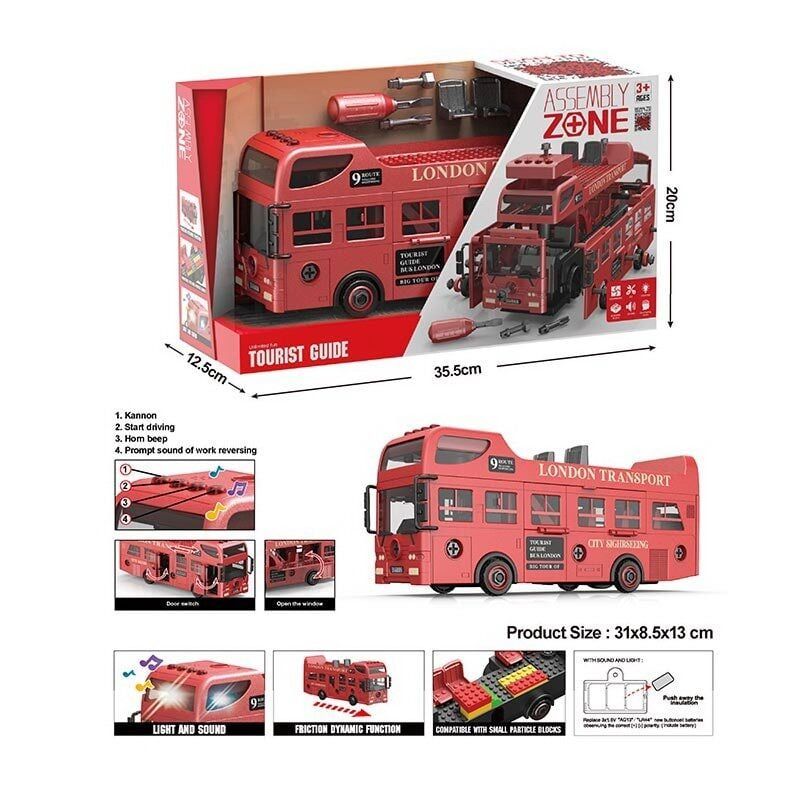 Автобус YW 9099 B (24/2) звуки, підсвічування салона, конструктор, інерція, викрутка, рухомі деталі
