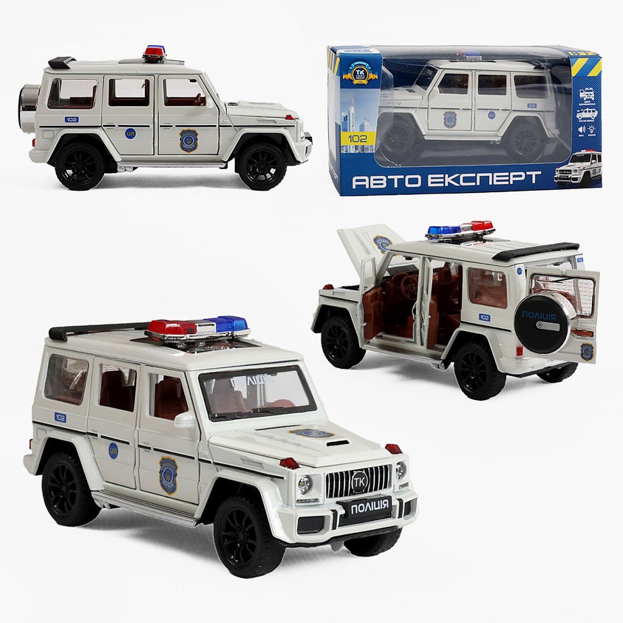 Машина 41393 (72/2) "Авто Експерт", "Поліція", металопластик, 1:32, звук, світло, інерція, відкриваються двері