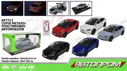 Машина мет. АВТОПРОМ арт. AP7712 (12шт) 1:24, 5 кольорів, із зарядною станцією, батар, світ., звук, двері відкр