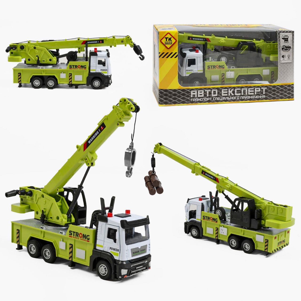 Спецтехніка LS-7364-36 “Авто Експерт” “Підйомний кран” металопластик 1:32 інерція підсвіч звук механіч підіймач, телескопічна стрілка з гаком