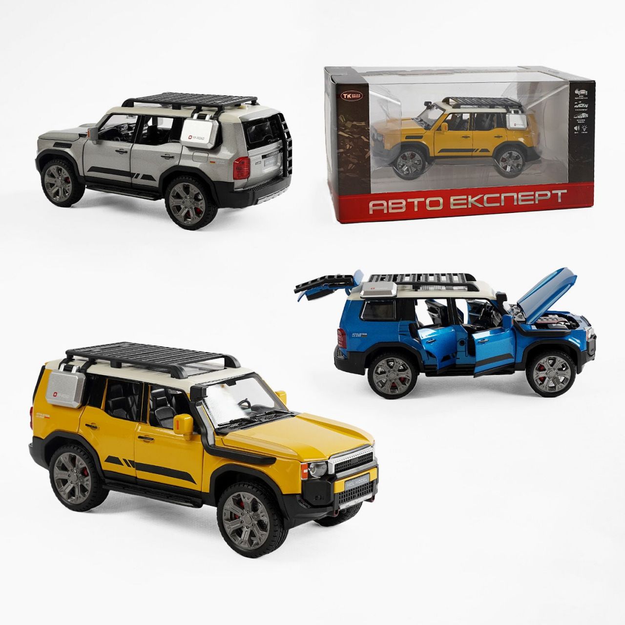 Джип RS-58097 (36/2) "Авто Експерт", 3 кольори, металопластик, масштаб 1:22, світло, звук, інерція, відчиняються двері, багажник та капот