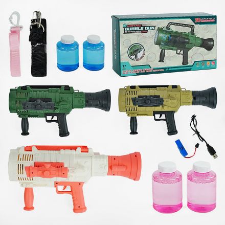 Установка з мильними бульбашками 44559 (36/2) 3 кольори, зву, підсвічування, 2 пляшки з розчином, акумулятор 3.7V, USB-кабель