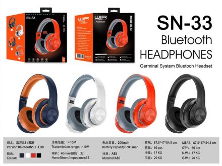 Навушники С 53213 (60) 4 кольори, бездротові Bluetooth, радіо, мікрофон, USB кабель, частота 2,4 GHz
