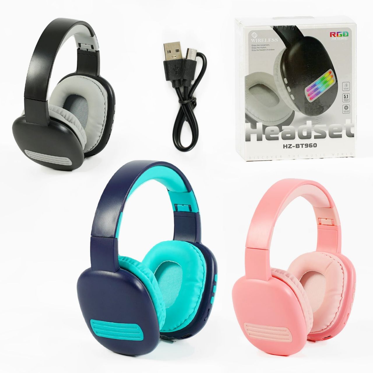 Навушники С 53225 (60) 3 кольори, підсвічування, Bluetooth підключення