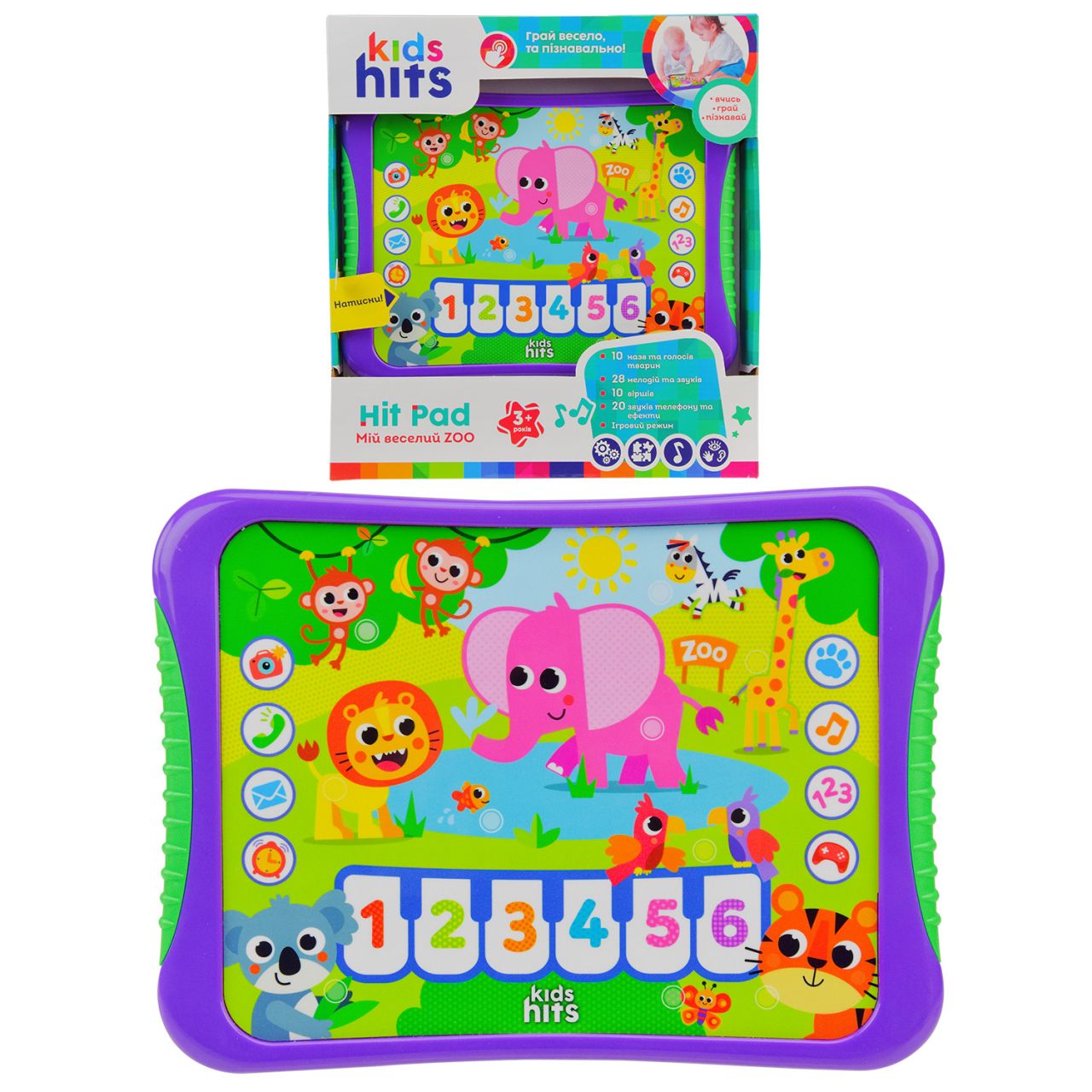 Планшет Kids Hits арт. KH01/005 (48шт)"Мій веселий Zoo"батар, на укр, назви тварин, звуки, вірши, мелодіі, гра