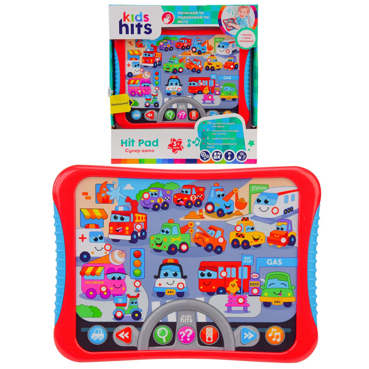 Планшет Kids Hits арт. KH01/008 (48шт)"Супер авто"батар, назви, звуки авто. правила дорожнього руху, гра, запити