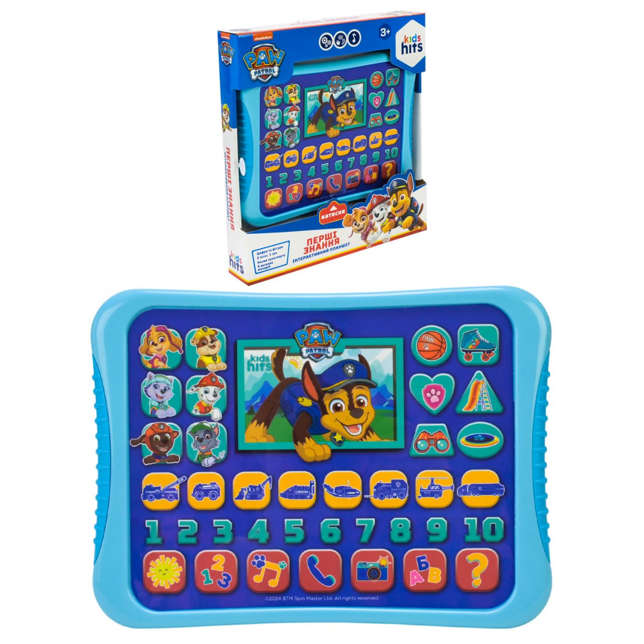 Планшет Kids Hits арт.KH01/013L (48шт)"Перші знання"Paw Patrol, батар.укр, цифри, кольори, фігури, тварини