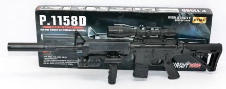 Автомат Р.1158D довжина 83 см, підсвічування, лазерний приціл, ліхтарик, глушник, механічний принцип роботи, пульки (6 мм)