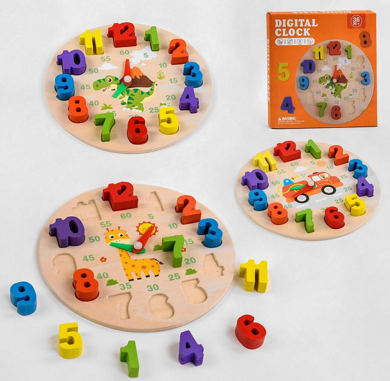 'Деревянная игра С 48572 (150) ''Часы'', цифры-вкладыши, в коробке'