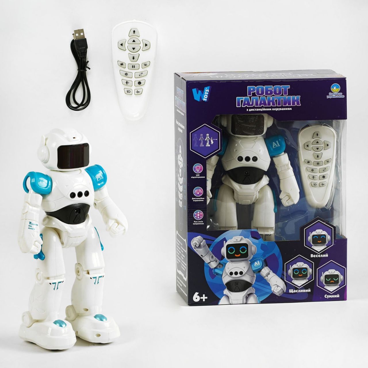 Робот Галактик на р/к 65902 UK (6) "WToys", ОЗВУЧУВАННЯ УКРАЇНСЬКОЮ МОВОЮ, лед-підсвіч., сенсорні датчики, рух, 6 пісень, 6 історій
