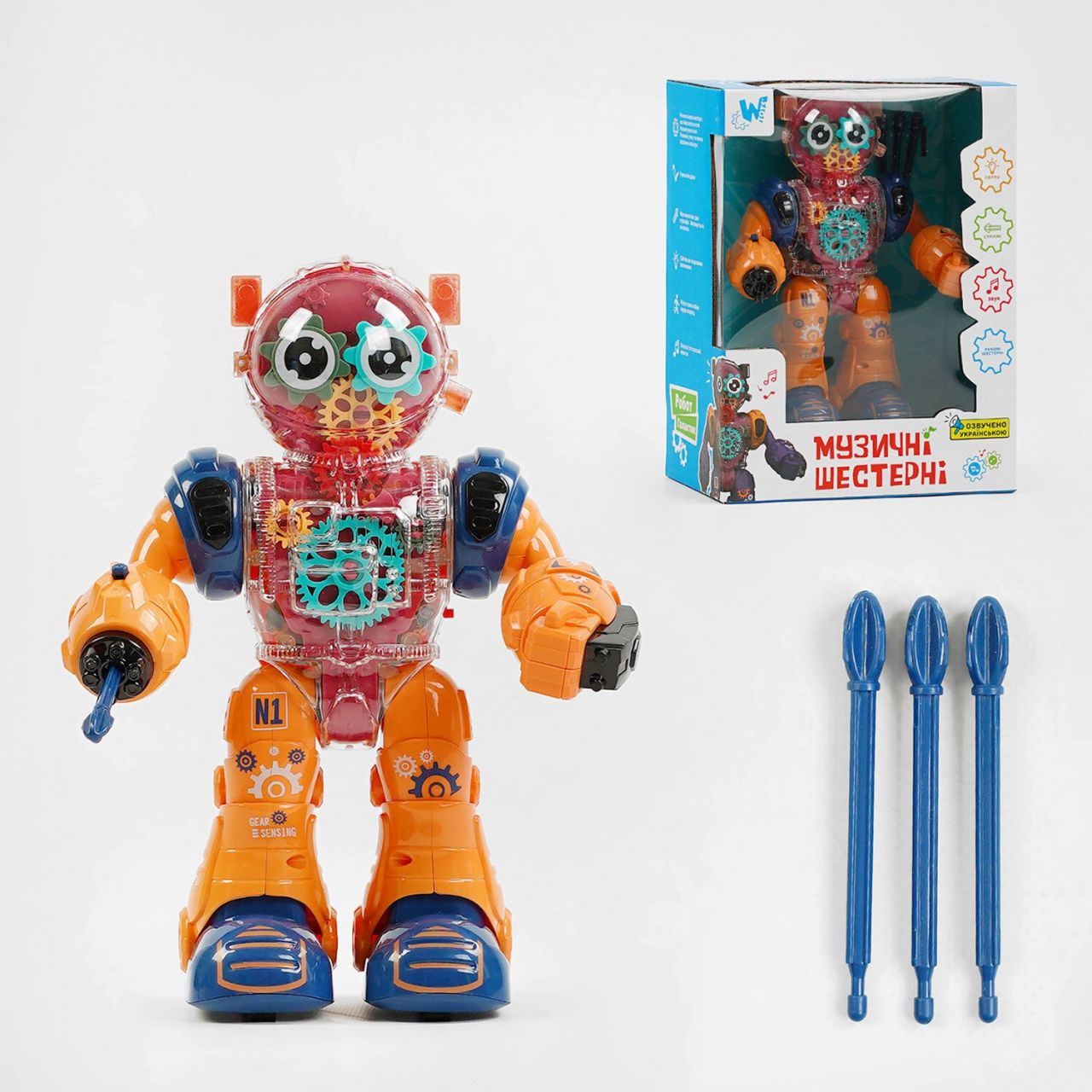 Робот 93069 (48) "WToys", ОЗВУЧУВАННЯ УКРАЇНСЬКОЮ МОВОЮ, шестерні, звуки, підсвічування, стріляє