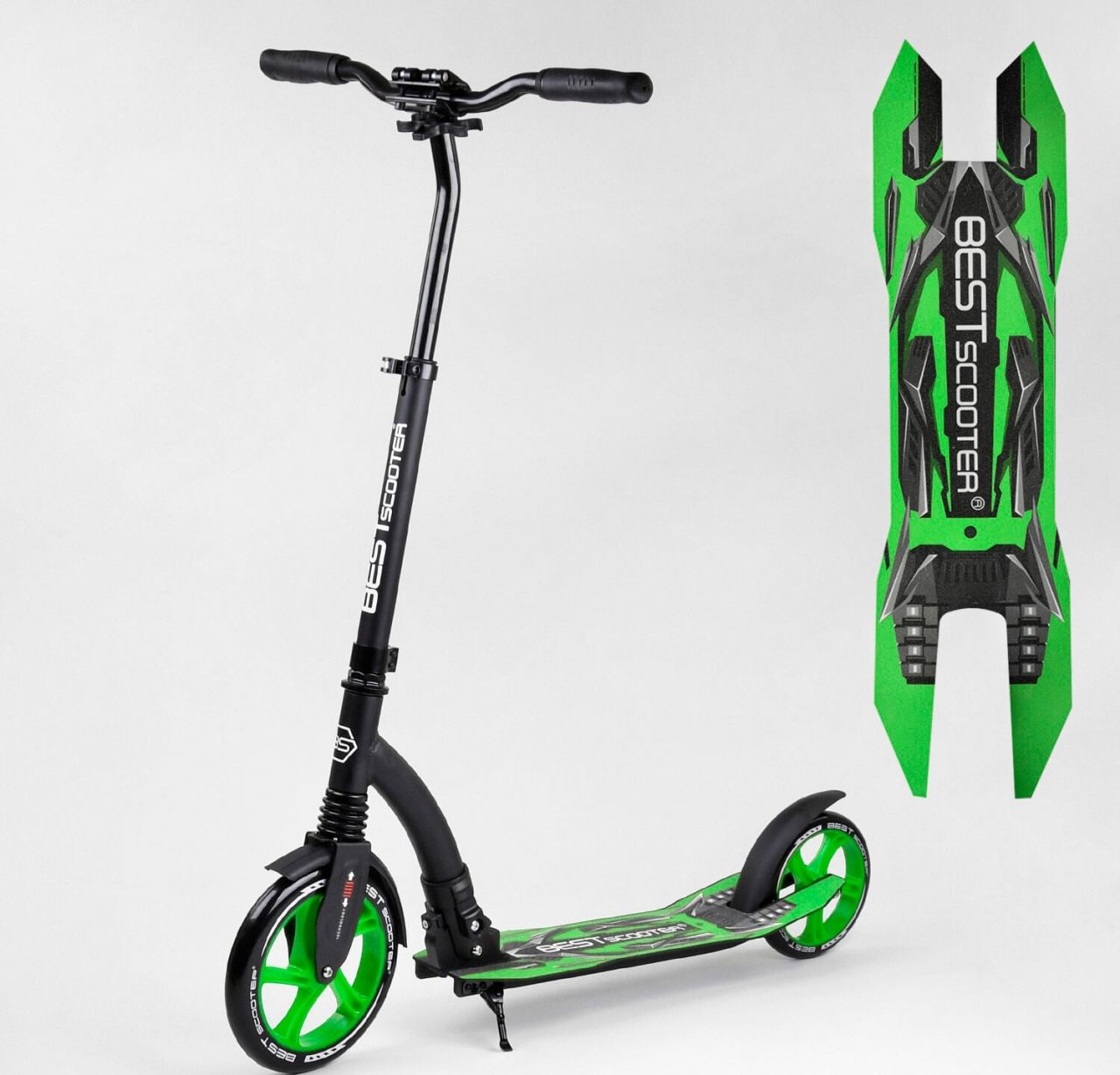 Самокат двоколісний Best Scooter 52266 (4) колеса PU - переднє 23 см, заднє - 20 см, 1 амортизатор, широкий руль, зажим руля