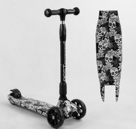 Самокат триколісний Best Scooter 65-878 MAXI (6) складне алюмінієве кермо, 3 колеса PU зі світлом, переднє 130х35 мм, заднє 80х45 мм