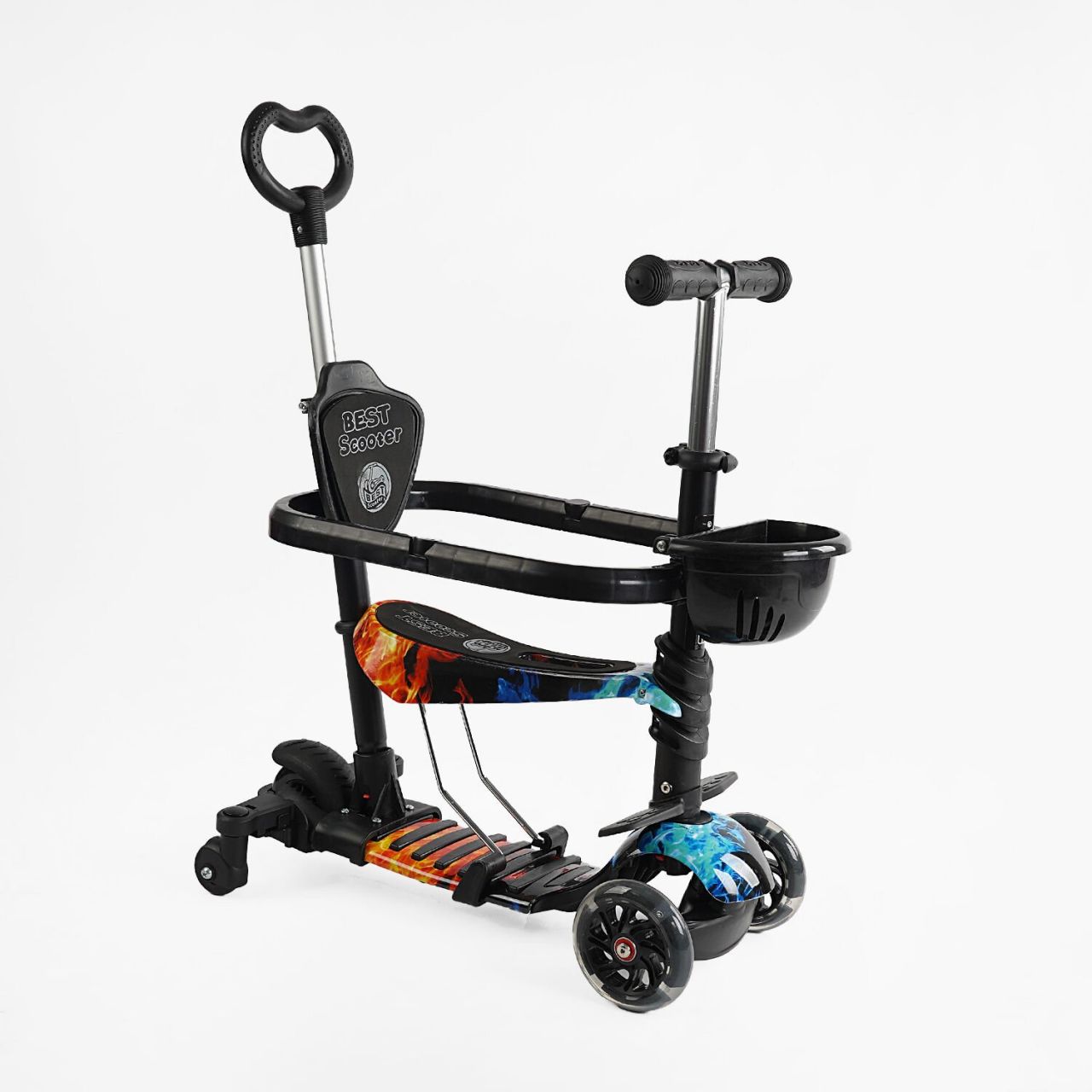 Самокат 5в1 LS-71100 (1) Best Scooter, з ДОП. КОЛІСАМИ, захисний бампер, PU колеса зі світлом 