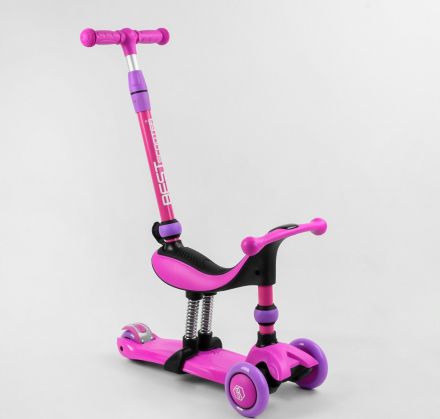 Самокат-велобіг 3в1 триколісний BS-26566 (4) Best Scooter, 3 колеса PU зі світлом, сидіння, амортизатори, батьківська ручка