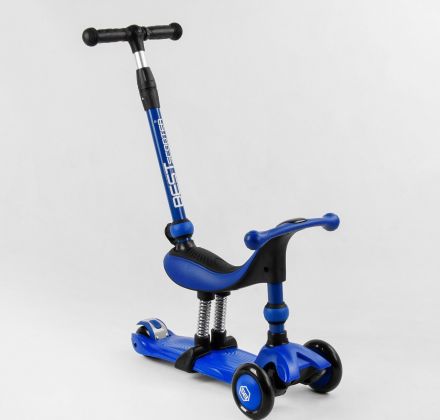 Самокат-велобіг 3в1 триколісний BS-27018 (4) Best Scooter, 3 колеса PU зі світлом, сидіння, амортизатори, батьківська ручка