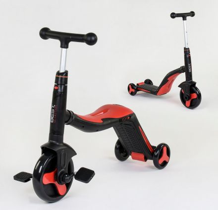 Самокат 3в1 JT 28288 (1) Best Scooter, самокат-велобіг-велосипед, ЧЕРВОНИЙ, світло, 8 мелодій, колеса PU, переднє колесо d = 20см, задні d = 11см