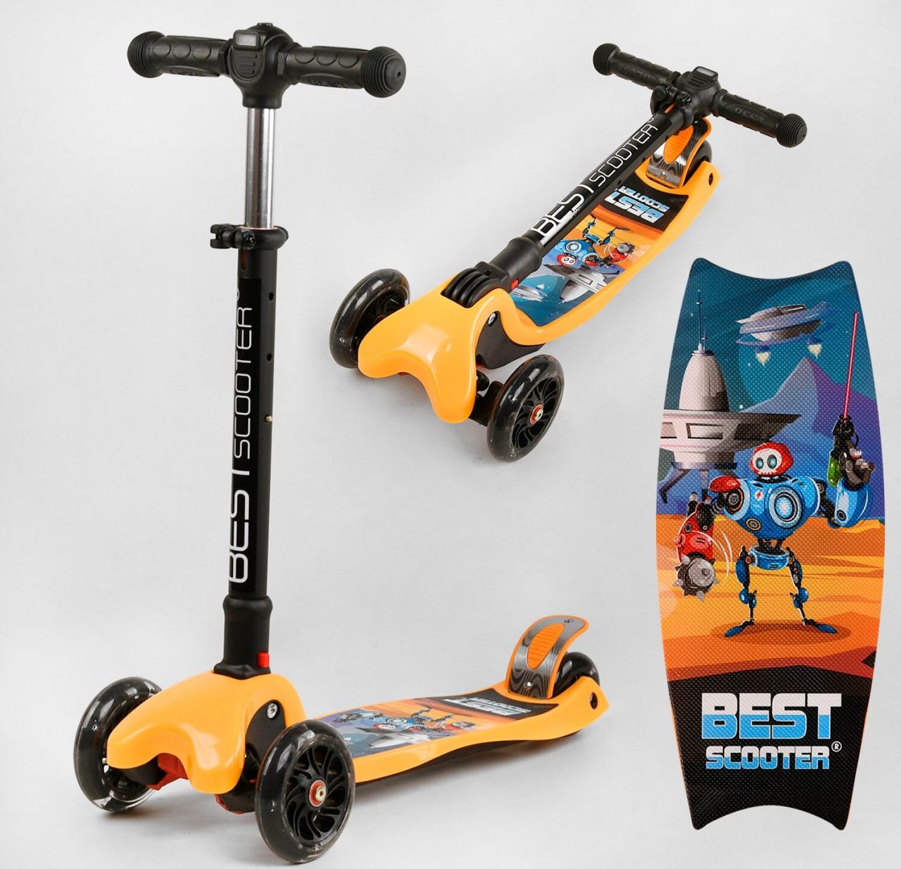 Самокат триколісний L-1488 Best Scooter (1) MAXI, складне кермо З ФАРОЙ, 4 колеса PU зі світлом