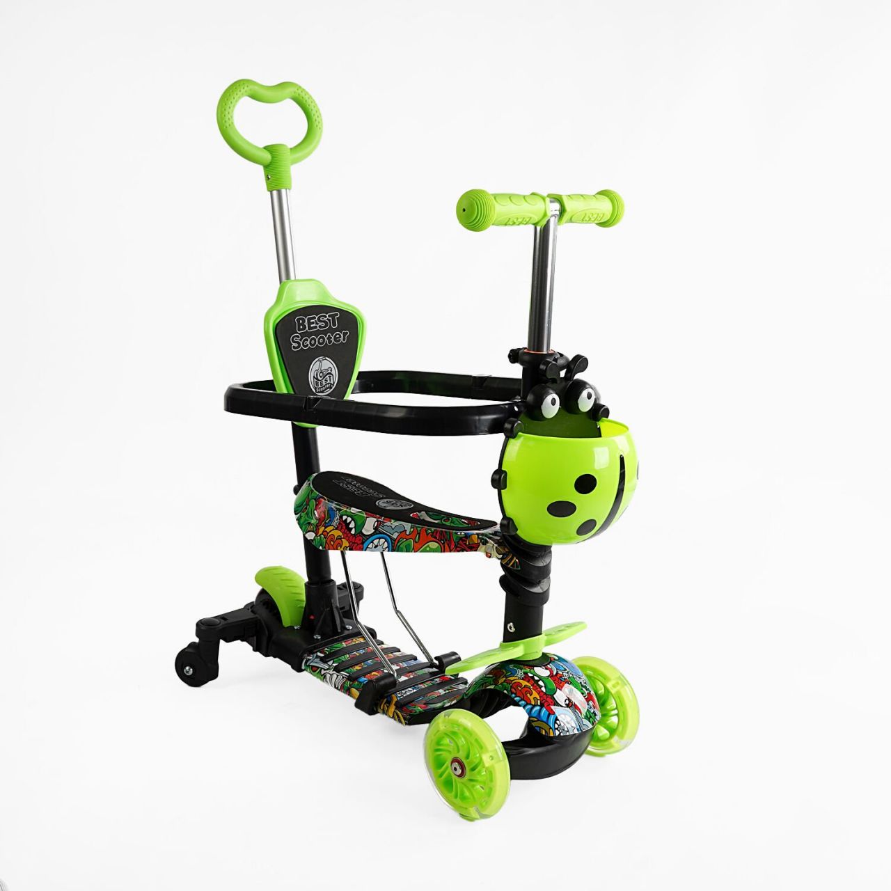 Самокат 5в1 LS-72300 (1) Best Scooter, з ДОП. КОЛІСАМИ, захисний бампер, PU колеса зі світлом