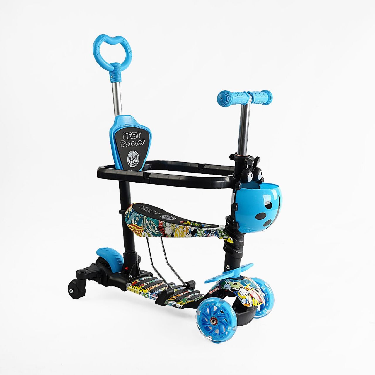 Самокат 5в1 LS-77410 (1) Best Scooter, з ДОП. КОЛІСАМИ, захисний бампер, PU колеса зі світлом