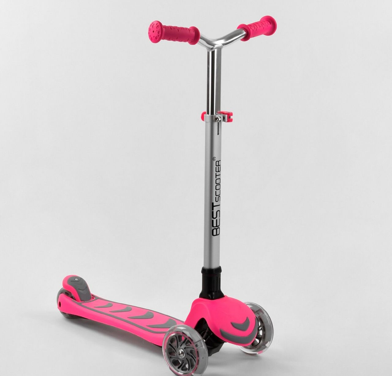 Самокат триколісний Y-00211 (4) Best Scooter, РОЖЕВИЙ, складане алюмінієве кермо, 4 колеса PU зі світлом