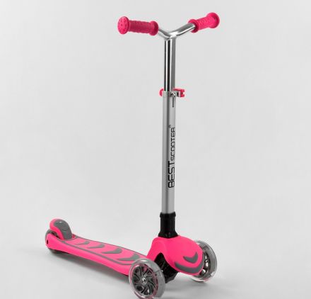 Самокат триколісний Y-00211 (4) Best Scooter, РОЖЕВИЙ, складане алюмінієве кермо, 4 колеса PU зі світлом