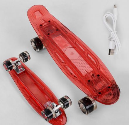Скейт Пенні борд S-30966 Best Board (7) прозора дека зі світлом, колеса PU зі світлом, зарядка USB