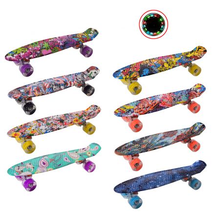 Пенніборд 22'' SC21507 (8 шт) 8 видів, PU світло коліс, дека 56*15 см, двосторонній принт