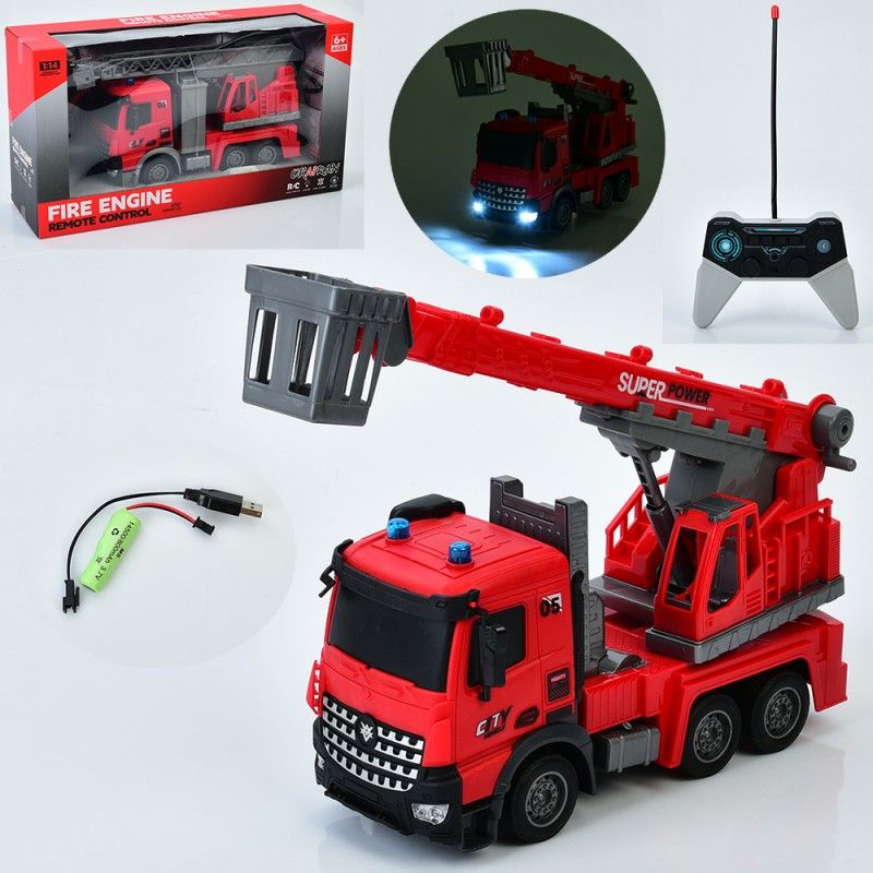 Пожежна машина YJ-119-1-2 радіокер.,акум.,вишка,1:14,рух.деталі,USB,2 види,світло