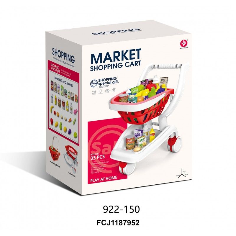 Візок для магазину 922-150 супермаркет, 2в1 (кошик), продукти, 36 дет