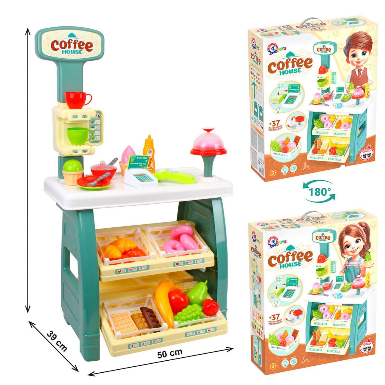 Іграшковий набір "Кав’ярня" 9765 (3) "Technok Toys", 50 × 39 × 87 см, продукти, каса, гроші, термінал, світло, звук