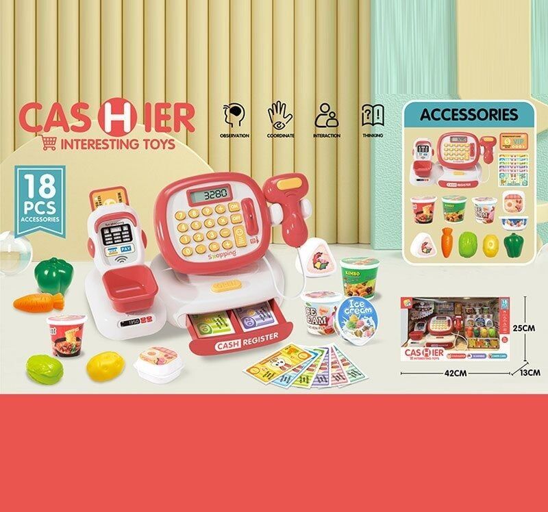 Касовий апарат C 668-31 (24/2) 18 аксесуарів, муляжі харчових продуктів, підсвічування сканера, звук