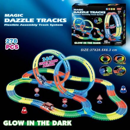 Трек 127 (36/2) 278 деталей, машинка на батарейках, підсвічування, неоновий трек