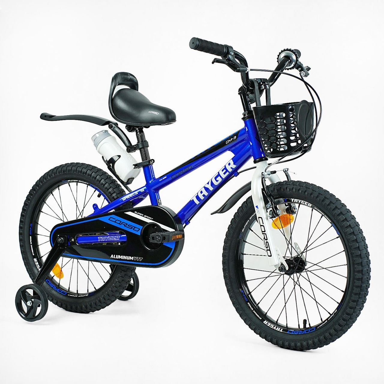 Велосипед 2-х колісний 18" "CORSO" TG-40571 "TAYGER" (1) алюмінієва рама, ручне гальмо, дод. колеса, дзвоник, пляшечка, зібран на 85%