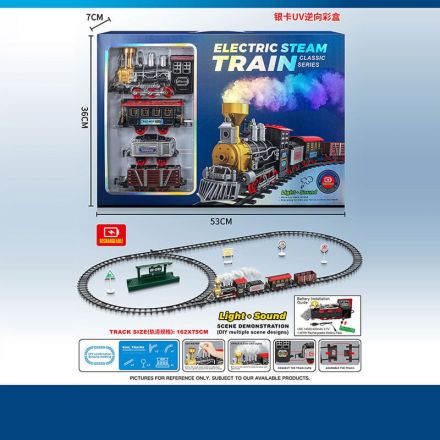 Залізниця 830-1 (24/2) парогенерація, збірна колія, автоматичний рух вперед, підсвічування, звукові ефекти, паровоз, 3 вагони