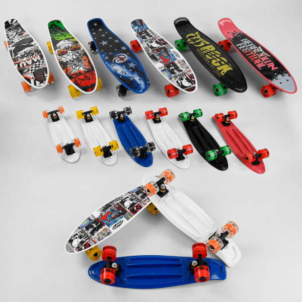 Скейт Пенни борд S 00164 Best Board (6 видов, колёса PU, d=6см, светятся)
