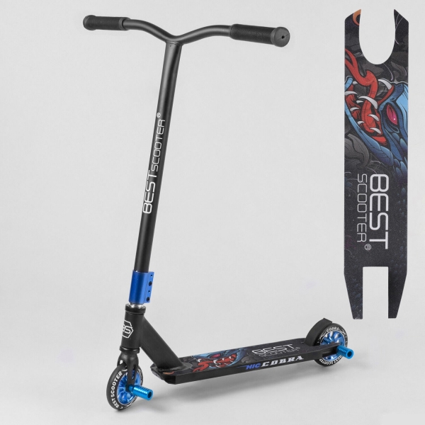 Самокат трюковый 37890 Best Scooter (''CRASH'' HIC-система, ПЕГИ, алюминиевый диск и дека, колёса 110мм PU, ширина руля - 57 см)