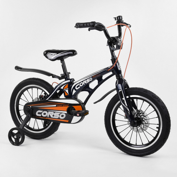 Велосипед 16'' дюймов 2-х колёсный ''CORSO'' MG-16529 (МАГНИЕВАЯ РАМА, АЛЮМИНИЕВЫЕ ДВОЙНЫЕ ДИСКИ С УСИЛЕННОЙ СПИЦЕЙ, ДИСКОВЫЕ ТОРМОЗА )