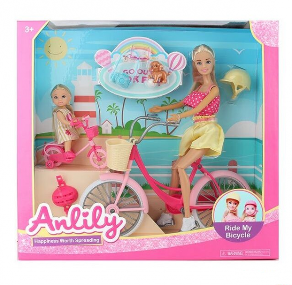 Кукла 99262 (2 велосипеда, ребенок, аксессуары, фигурка питомца, в коробке)